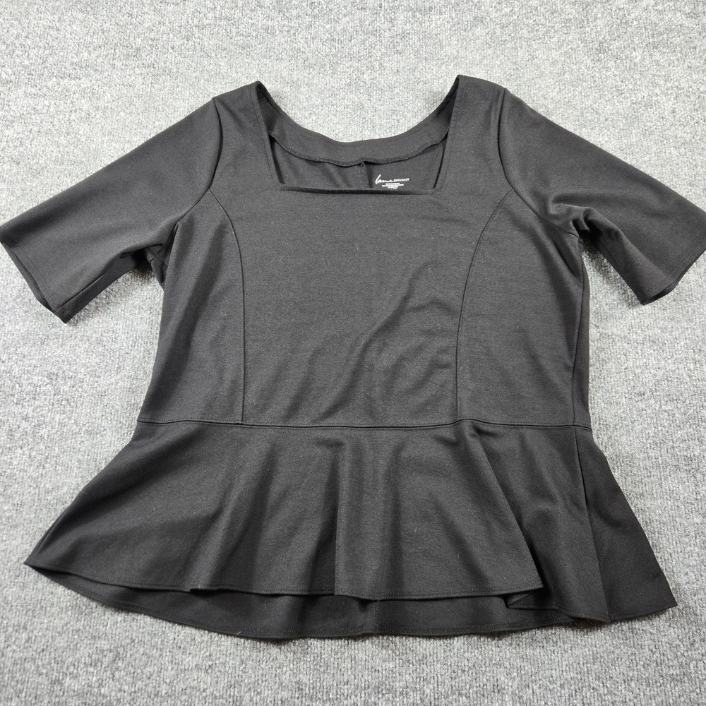 Lane Bryant Peplum Top Womens 14/16 Black Square Neck Short Sleeve